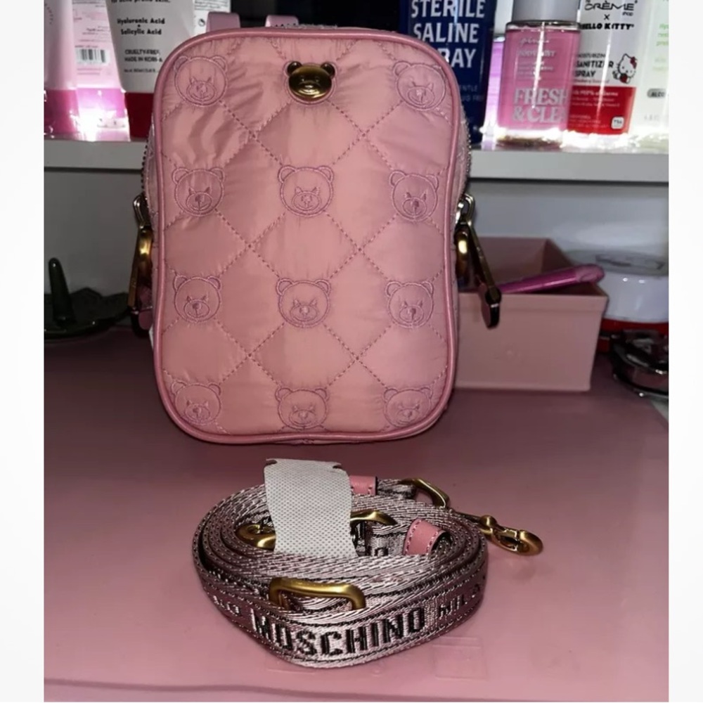 AW19 Moschino Couture J. Scott Pink Quilted Teddy Bear Rectangular Shoulder Bag - Picture 8 of 8